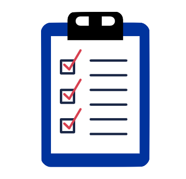 Blue checklist with red check marks